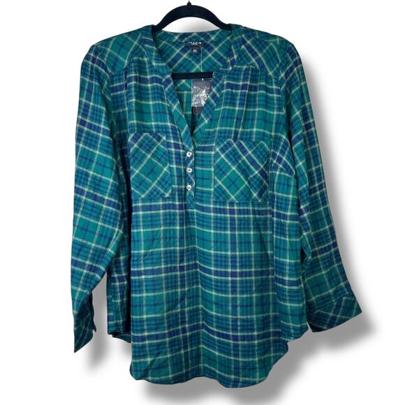 Torrid NWT Harper Brushed Green Plaid Softest Flannel Tunic Pullover Top Size 00 - Picture 2 of 10